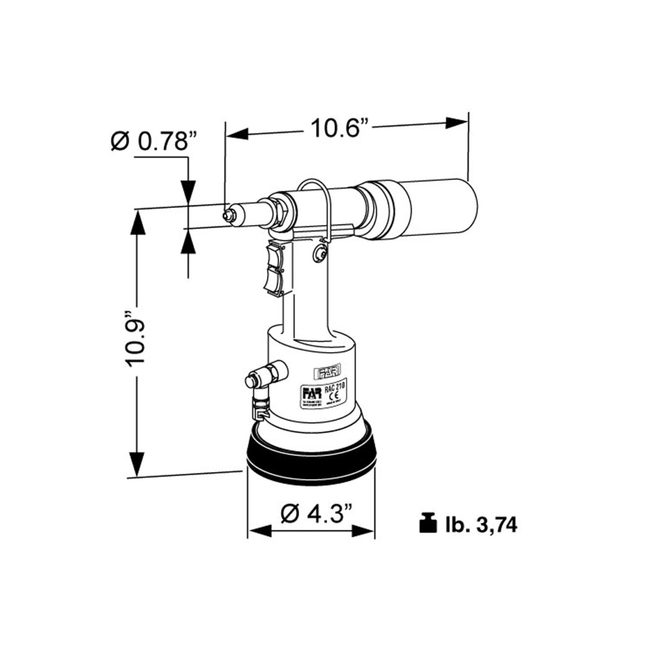 Max Rivetti Rivettatrice Oleo-Pneumatica FAR per Rivetti Ø 2,4 mm - 4,8 mm con ...