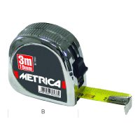 Flessometro a Nastro Professionale METRICA Cromato con Cassa in ABS Antiurto, Nastro Smaltato Resistente alla Flessione, Rientro Automatico Ammortizzato e Clip per Cintura