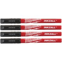 Pennarelli Indelebili Colore Nero MILWAUKEE Set da 4 pezzi Marker Neri a Punta Extra Fine 0,6 mm per Etichette Cavi, Progetti e Marcature di Precisione modello Inkzall Fine Tip Black Pens codice 48223164